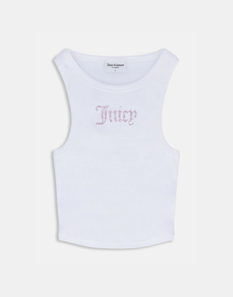 Juicy Couture - Geribbeld hemdje met logo met siersteentjes in wit - view 1