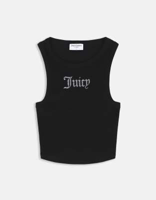 Juicy Couture - Geripptes Trägertop in Schwarz mit Strass-Logo