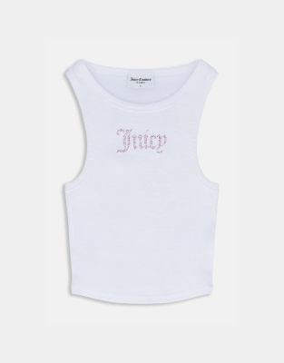 Juicy Couture - Geripptes Trägertop in Weiß mit Strass-Logo