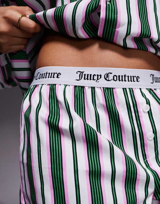 Juicy Couture - Gestreepte pyjamashort met logo op de tailleband in groen en wit, deel van co-ord set, 3 van 4