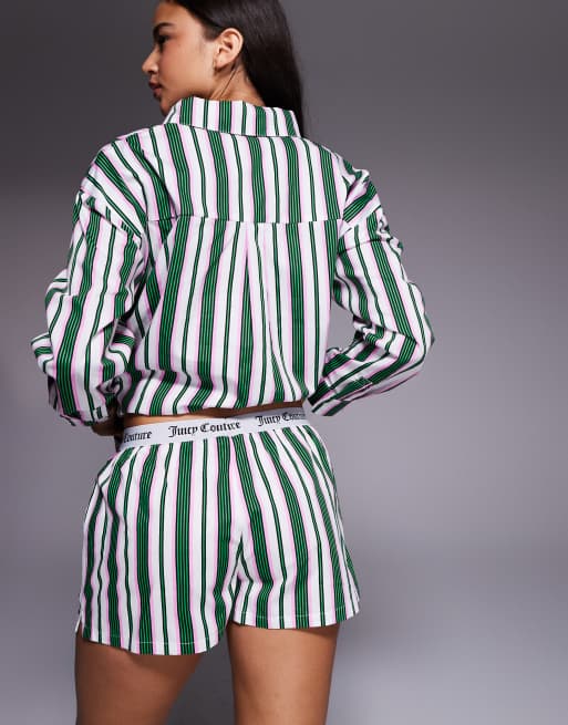 Juicy Couture - Gestreepte pyjamashort met logo op de tailleband in groen en wit, deel van co-ord set, 4 van 4