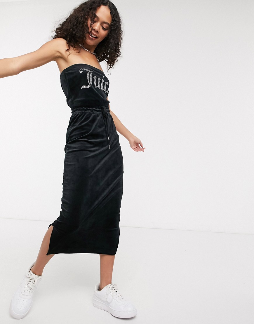 Juicy Couture - Getailleerde rok van velour met siersteentjes in zwart