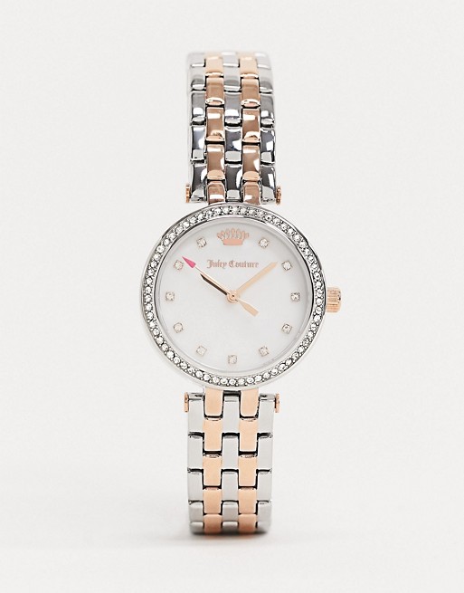 Juicy Couture Gold and Silver Watch with Diamante Crown Logo