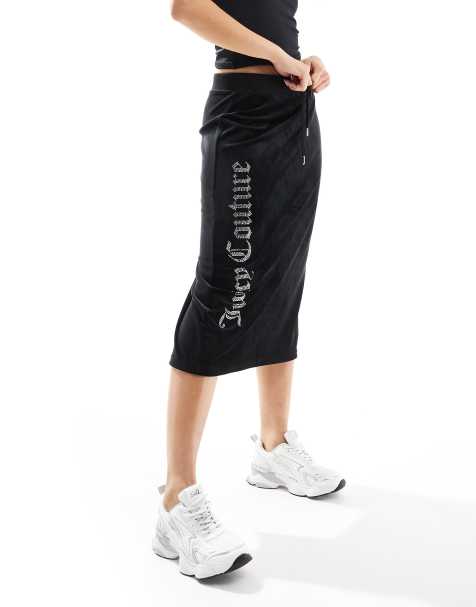 Juicy Couture - Gonna midi in velour nero con logo - view 1
