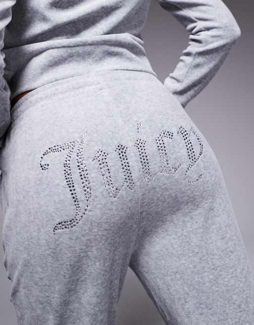 Juicy Couture – Grå mjukisbyxor i velour med strasslogga, del av set , 5 av 5