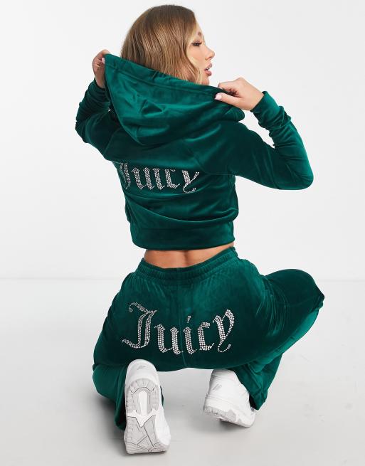 Higgins verden valgfri Juicy Couture - Grøn velour-hættetrøje med lynlås - Del af sæt | ASOS