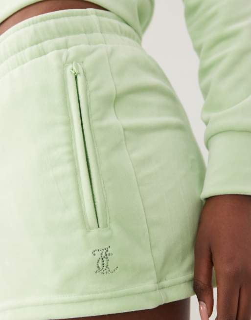 Juicy Couture – Gröna shorts i velour med strasslogga, del av set, 4 av 5