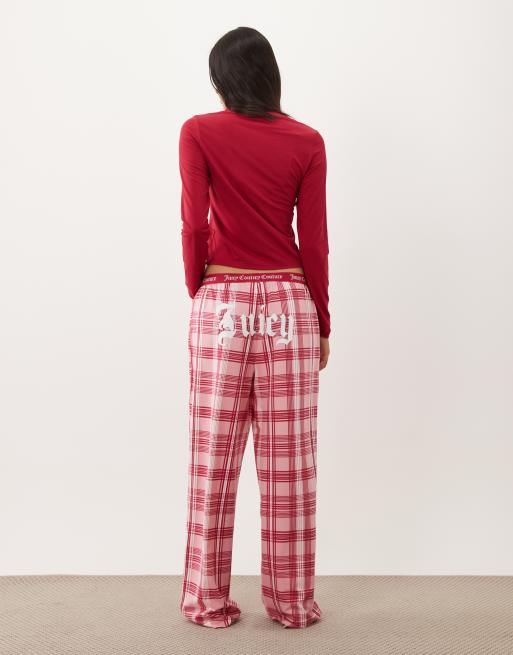 Juicy Couture Heiress completo pigiama con logo, maniche lunghe e girocollo, a quadri rosa, 4 di 4