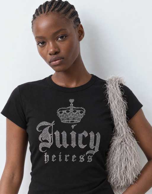 Juicy Couture Heiress logo diamante hilton t-shirt in black, 6 of 9