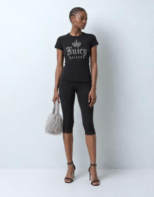 Juicy Couture Heiress logo diamante hilton t-shirt in black, 9 of 9