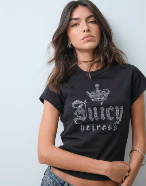 Juicy Couture Heiress logo og rhinsten Hilton T-shirt i sort - view 1
