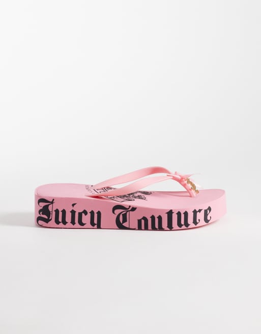 Juicy Couture - Heritage - Claquettes style années 2000 à semelle compensée et logo écusson - Rose
