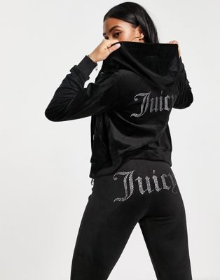 Juicy Couture hooded velour track jacket in black (part of a set) | ASOS