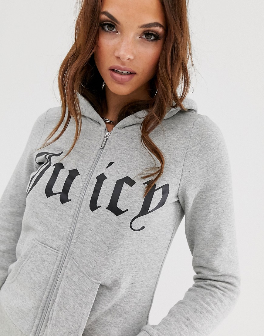 Juicy Couture - Hoodie met rits en gothic-logo-Grijs