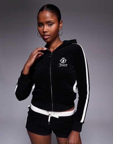 Juicy Couture - Hoodie van terry met rits en logo-applicatie in zwart, deel van co-ord set - view 1
