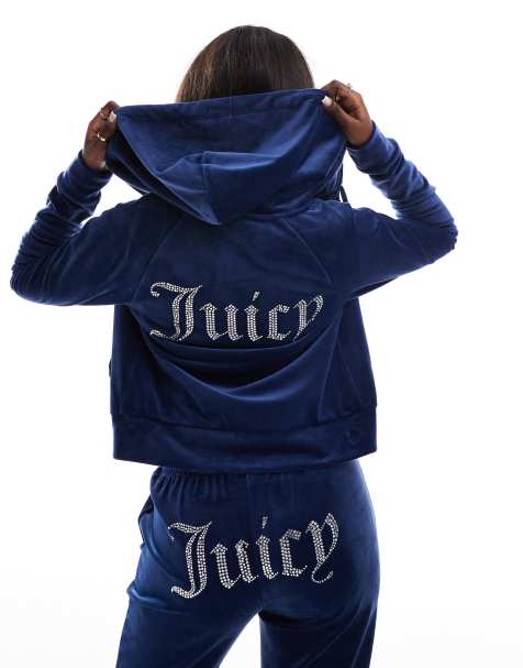 Juicy Couture - Hættetrøje med lynlås i mørk marineblå velour - Del af sæt - view 1
