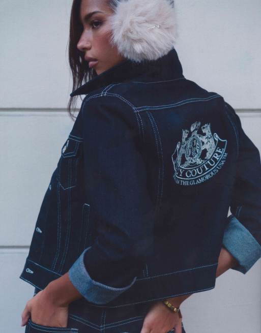 Juicy Couture hundemblem-logga denimjacka i mörkblått set, 2 av 4