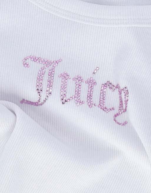 Juicy Couture - Hvid ribstrikket overdel med rhinstenslogo, 3 af 3