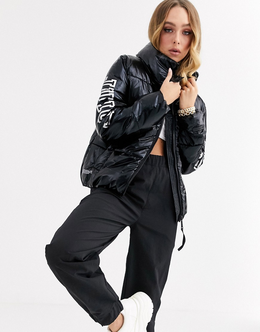 Juicy Couture I Love Juicy logo shiny padded jacket-Black