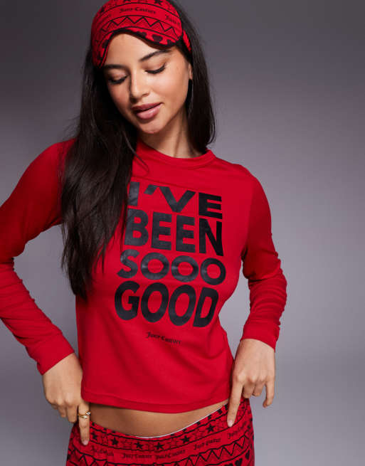 Juicy Couture ive been so good logo christmas pyjama and mask set in red, 2 of 4