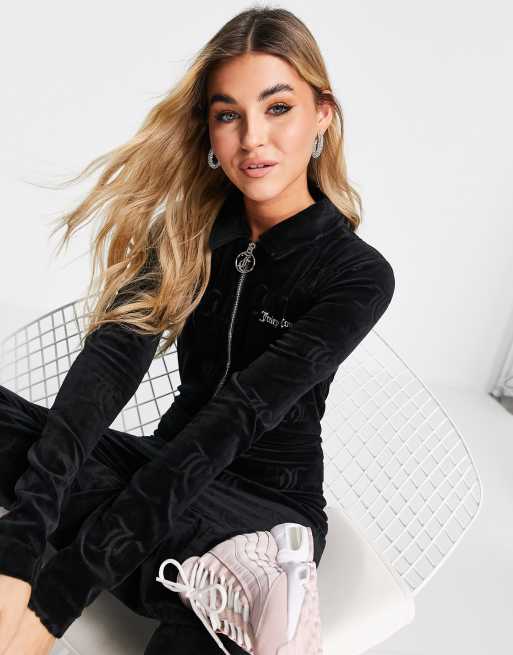 Juicy Couture jacquard velour jumpsuit in black, 4 of 4