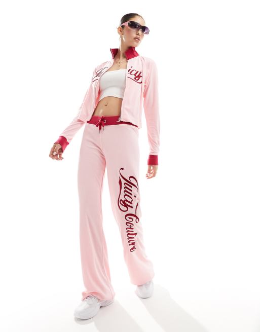 Juicy Couture – Jasnoróżowe dzwony dresowe z materiału frotté w stylu retro, część zestawu