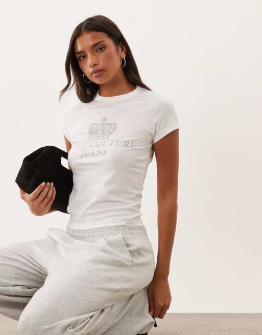 Juicy Couture Jeans T-Shirt mit Logo Hilton in Weiß, 3 von 4