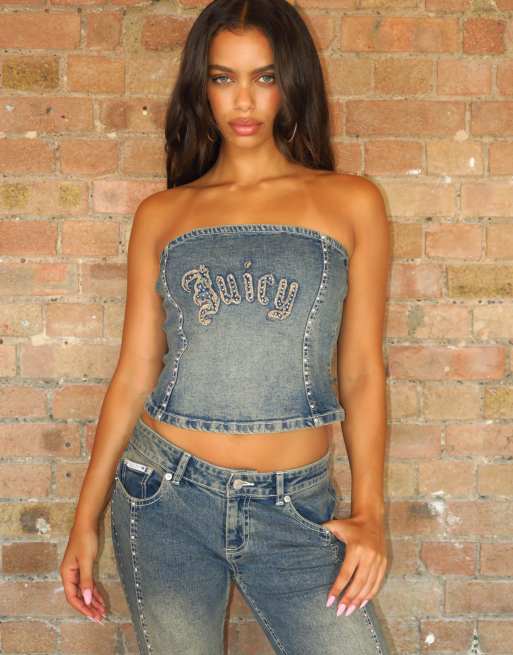 Juicy Couture – Jasnoniebieski jeansowy zestaw z ćwiekami z efektem sprania, 2 z 3