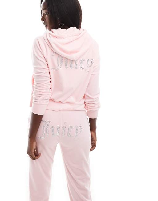 Juicy Couture - Joggers dritti in velour rosa chiaro in coordinato, 4 di 5