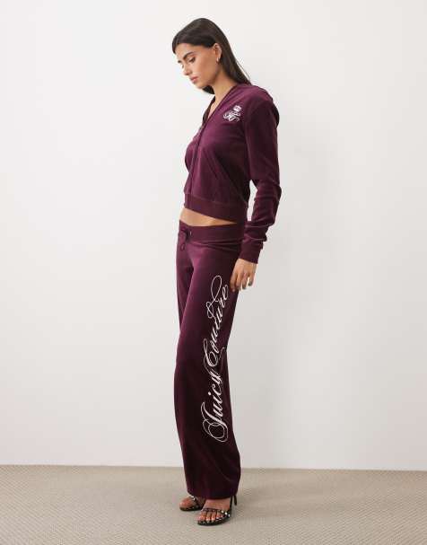 Juicy Couture - joggers rectos con logo script Rebelle en color vino - view 1