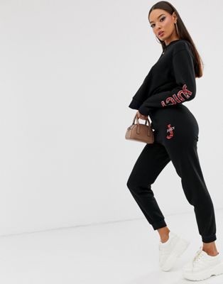 Juicy Couture - Joggingbroek met boorden en logo in luipaardprint-Zwart