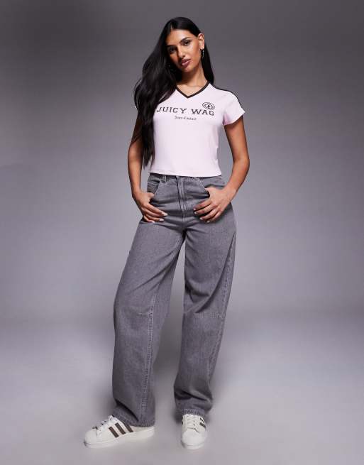 Juicy Couture - Juicy Wag - T-shirt rosa con scollo a V e logo, 2 di 4