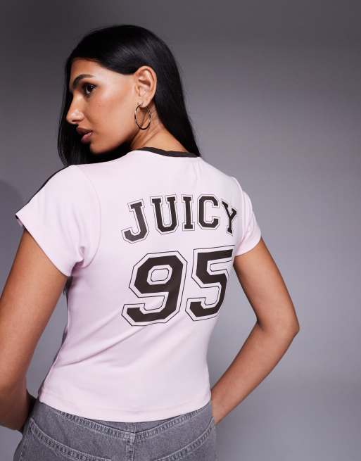 Juicy Couture - Juicy Wag - T-shirt rosa con scollo a V e logo, 3 di 4
