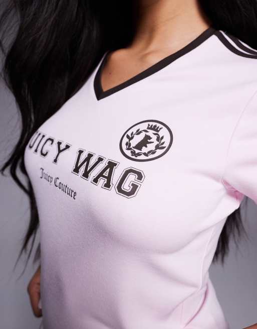 Juicy Couture - Juicy Wag - T-shirt rosa con scollo a V e logo, 4 di 4