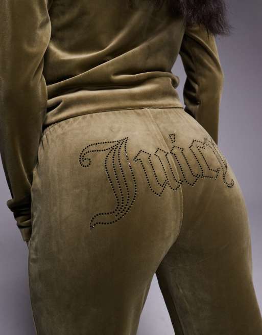 Juicy Couture – Kakifärgade mjukisbyxor med strasslogga, del av set, 2 av 5