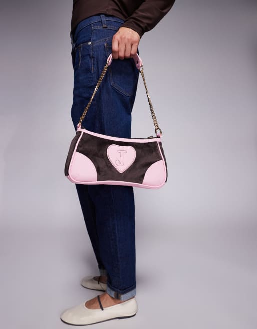 Juicy Couture Kayla velour heritage logo handbag in brown/pink | ASOS