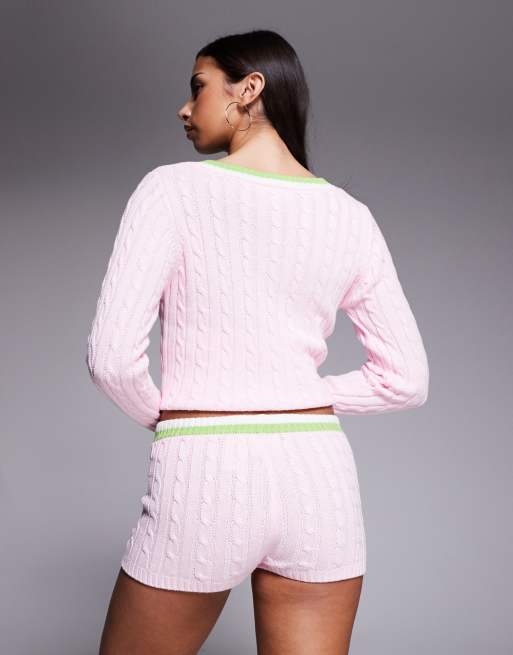 Juicy Couture – Kitti – Rosa, flätstickade shorts med dragsko och logga, del av set, 3 av 5