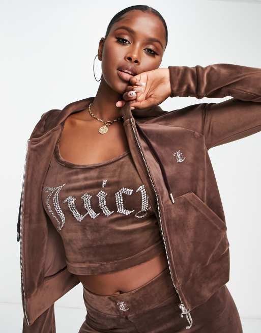 Juicy Couture - Klassieke hoodie met rits in bruin, deel van co-ord set 