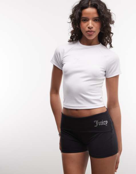 Juicy Couture – Knappe Shorts in Schwarz mit Strass-Logo und Umschlagbund - view 1