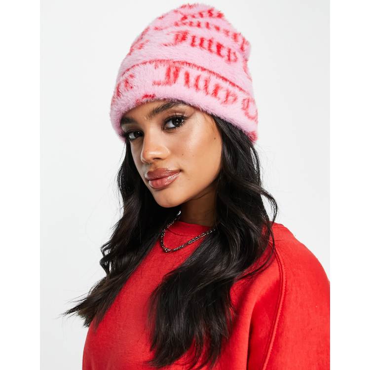 Juicy Couture knitted monogram hat in pink | ASOS