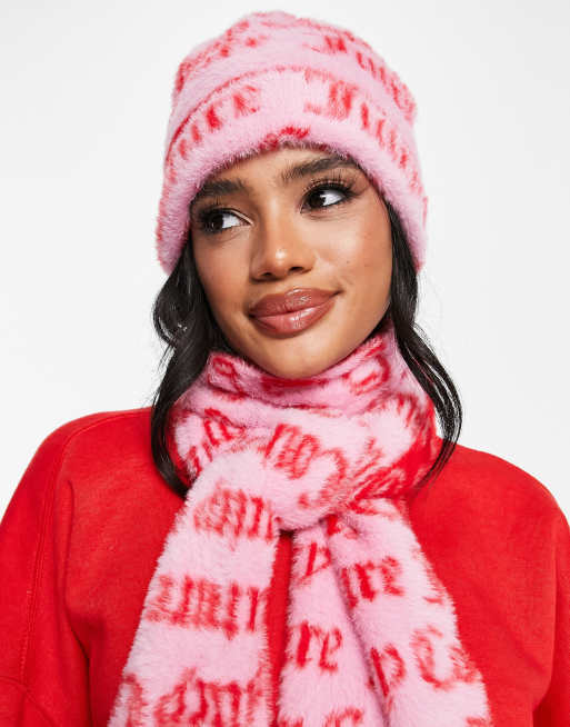 Juicy Couture knitted monogram scarf in pink