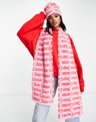Juicy Couture knitted monogram scarf in pink  - ASOS Price Checker