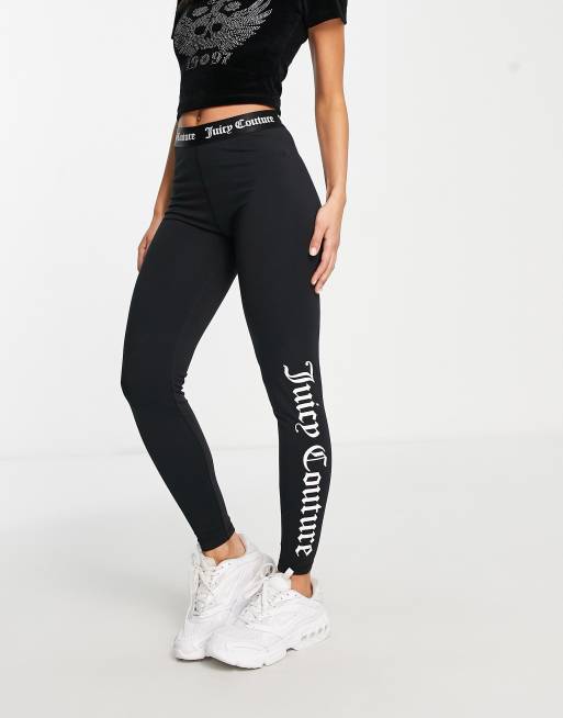 Leggins corti neri a vita alta in cotone stretch con tape logo