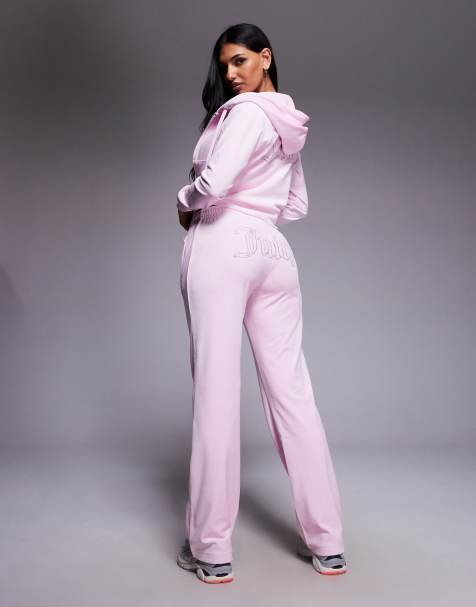 Juicy Couture – Ljusrosa mjukisbyxor i velour med dragsko och strasslogga, del av set - view 1