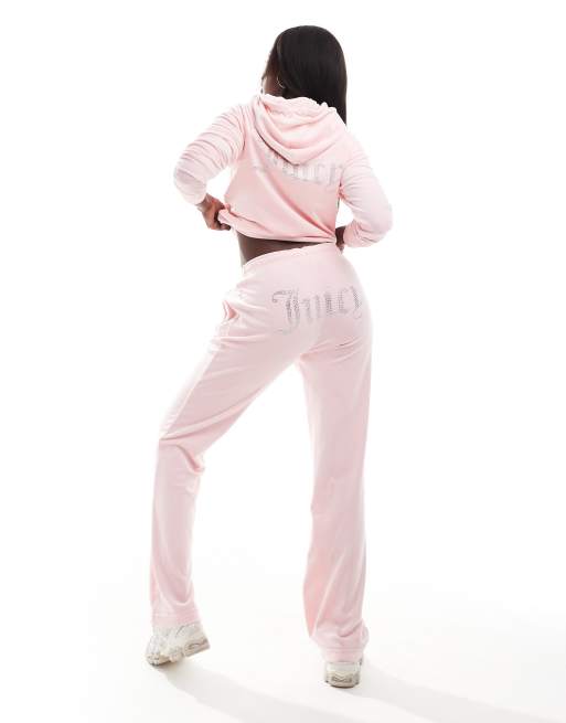 Juicy Couture – Ljusrosa, raka mjukisbyxor i velour, del av set