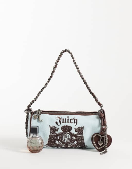 Juicy Couture logo barrel shoulder bag with charm detail in blue & brown, 2 of 4