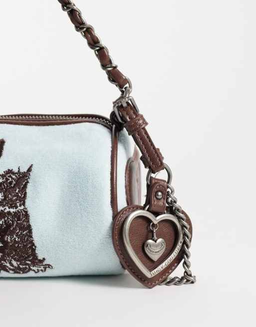 Juicy Couture logo barrel shoulder bag with charm detail in blue & brown, 3 of 4