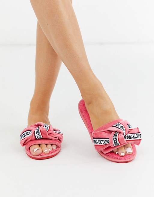 Juicy Couture logo bow slippers