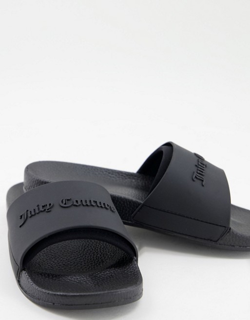 Juicy Couture logo embossed sliders in black
