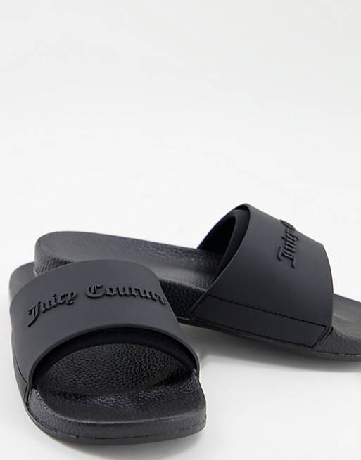 Juicy Couture logo embossed sliders in black | ASOS